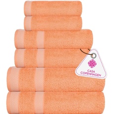 Casa Copenhagen Solitaire 6-teiliges Handtuch-Set – Malibu Peach, 600 g/m2. 2 Badetücher, 2 Handtücher, 2 Waschlappen aus weicher ägyptischer Baumwolle für Badezimmer, Küche und Dusche