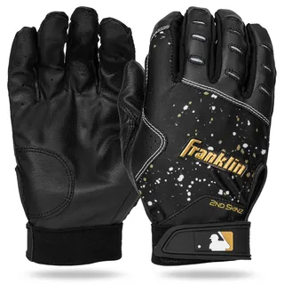 Franklin Sports MLB Schlaghandschuhe – 2nd Skinz Drip Baseball + Softball-Schlaghandschuhe – Erwachsene + Jugendliche Premium-Lederpaar – Schwarz + Gold – Erwachsene Größe M
