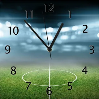 Wallario Design Wanduhr Fußball Stadion Mittellinie II aus Echtglas, Größe 30 x 30 cm - Schwarz