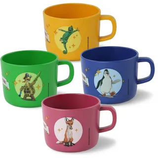 AWAVE Die Schule der Magischen Tiere Kinder Tasse Set 4-teilig 250 ml rPET Henkelbecher Kinderbecher ohne Melamin, BPA Frei, Fuchs Rabbat Pinguin Juri Schildkröte Henrietta Chamäleon Caspar, Mehrweg