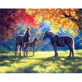 Pracht Creatives Hobby Diamond Painting Set, Bild mit Motiv Pferde im Herbst und Zubehör, Größe ca. 35 x 25 cm, Bastelset zum Malen mit Glitzersteinchen für Kinder ab 5 Jahren