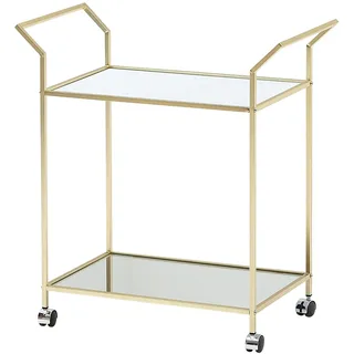 FineBuy Servierwagen FineBuy Teewagen Gold Beistelltisch Rollen Speisewagen Glas Metall