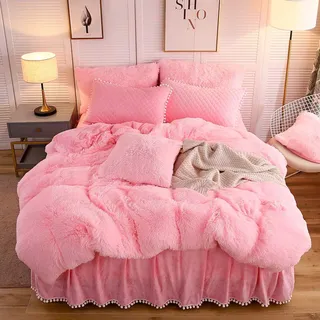 LIFEREVO Luxuriöses Plüsch-Bettbezug-Set Rosa 135 x 200 cm + 40 x 80 cm
