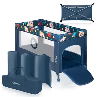 lionelo Stefi Baby Kinderbett, Reisebett ab Geburt bis 15 kg, Seiteneingang, Sicherungssystem LockGuard, Blockade der Räder, Tragetasche, zusammenklappbar
