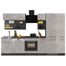 Bild von MÖBEL Küchenzeile »Tulsa«, mit E-Geräten, Breite 300 cm, schwarze Metallgriffe, MDF Fronten, grau