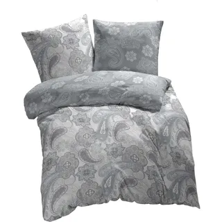 ETÉREA Mako Satin Bettwäsche 200x220cm + 2x 80x80cm - 100% Baumwolle Bettbezug Paisley Florina natürlich weich - Bettwäsche Set 200x220cm Bettbezug + 2x 80x80cm Kissenbezug 3teilig - - Grau - Grau