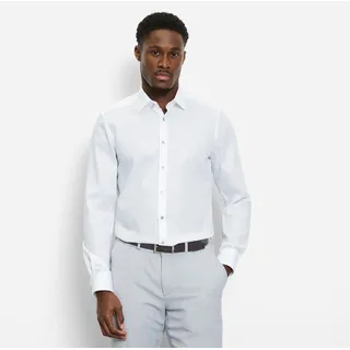 Langarmhemd OLYMP "Level Five", Herren, Gr. 44, N-Gr, weiß, Web, Obermaterial: 97% Baumwolle, 3% Elastolefin, normal, 2-Knopf-Manschette, Hemden Langarmhemd, Under-Button-down-Kragen, Businesshemd, body fit, fein strukturiert