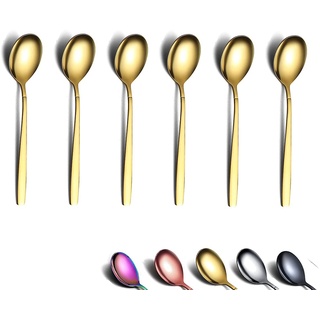 Berglander Gold Teelöffel 16cm 6er-Set, Edelstahl Titan glänzend vergoldet Teelöffel Besteck, Goldener Teelöffel Kleiner Dessertlöffel Teelöffel Spülmaschinenfest