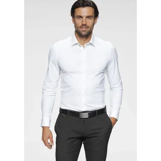 Businesshemd OLYMP "Level Five body fit Jerseyshirt", Herren, Gr. 37, N-Gr, weiß, Web, Obermaterial: 92% Baumwolle, 8% Elasthan, schmal, Hemden Businesshemd, in Jersey Qualität