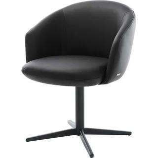 DeLife Drehstuhl Caja-Flex mit Armlehnen Echt-Leder Schwarz Fußkreuz Schwarz 360° drehbar Taschenfederkern, Esszimmerstühle
