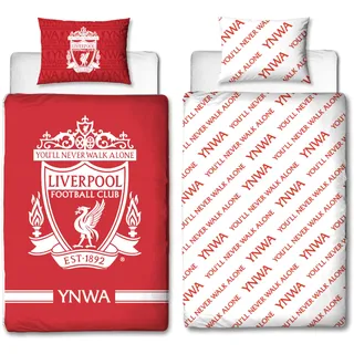 Liverpool F.C. Liverpool FC Character World Offizielles Bettwäsche-Set für Einzelbett, Farbdesign, wendbar, 2-seitig, Fußball-Bettwäsche, offizielles Lizenzprodukt, inkl. passendem Kissenbezug