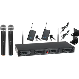 McGrey UHF-2V2I Quad Funkmikrofonset mit 2x Handmikrofon und 2x Lavaliermikrofon 50m