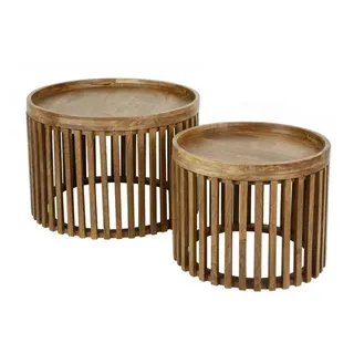 KAWOLA Couchtisch LANI Set 2-tlg. Mangoholz braun Fuß rund