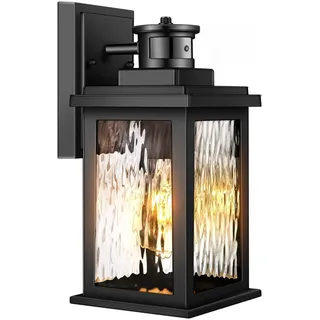 VIANIS Aussenlampe mit Bewegungsmelder, Schwarz Ausenbeleutung Hauswand, Wetterfeste Außenwandleuchte aus Aluminium, Moderne Außenlampe Wand mit Wellenglas, Außenleuchte E27 für Haus, Terrasse, Flur