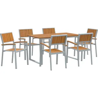 7-teiliges Garten-Dining-Set Grau Stahl und Akazienholz, Gartentische DesignMöbel Neu - Grau
