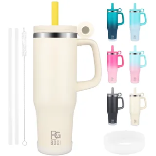 BOGI 40oz Thermobecher mit Strohhalm und Henkel, 1200ml Kaffeebecher To Go mit Deckel Edelstahl Isolierbecher mit Griff Auslaufsicher Tumbler Cup Tragbare Autobecher Tumbler Becher Reisebecher