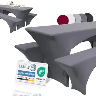 Beautissu Victoria Biertischhusse 50cm Stretch Anthrazit 3tlg.