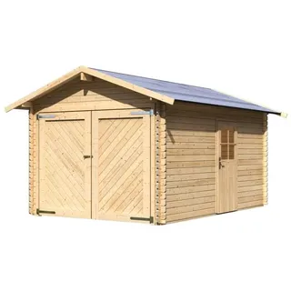Karibu Blockbohlengarage 2,97 x 4,47 m braun mit Seitenwand und Pfostenanker
