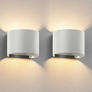 ledscom.de 2 Stück Wandleuchte RUNEL für außen, weiß, IP65, Up & Downlight + LED Lampe 501lm, warmweiß