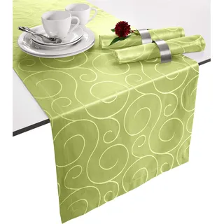 Erwin Müller Tischläufer, Tischdecke Oberhausen, Jacquard Ranken grün Größe 40x130 cm - pflegeleicht, bügelleicht, mit Kuvertsaum