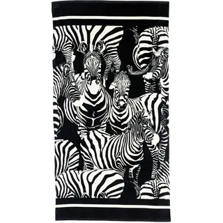 SORBETTO modisches Velour-Strandtuch, großes Badetuch mit modernem Print aus 100% Baumwolle in 90 x 170cm, Schwarz/Weiß Zebra