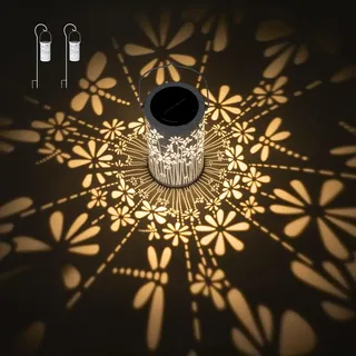 Freekite 2 Stück Solarlaternen für Außen, Metall Lampions Wetterfest für Garten mit Hirtenhaken, Solarlampen für Garten, Draußen, Tisch, Gartendeko, Balkon, Camping, Hof, Weg, Geschenke.