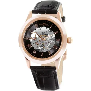 Lindberg and Sons Herren Automatikuhr Gold mit Leder Armband Schwarz Skelettuhr Analog Männeruhr Herrenuhr SK14H014