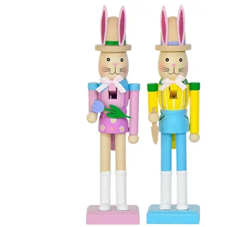 Generisch Osterhasen Nussknacker Holzfigur 25cm Aktualisierte Version Handbemalte Dekoration für Ostern & Weihnachten - Traditionelle Hasenfigur mit Hut