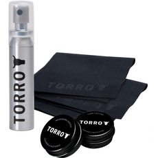 TORRO Lederpflege- und Bildschirmreiniger-Set – Enthält 25 ml Bildschirmreinigerspray, 15 ml Lederreiniger und -auffrischer, 15 ml Lederschutz und 2 Premium-Mikrofasertücher