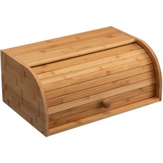 HollyHome Brotkasten Natürliche Bambus Brotbox, Brotaufbewahrung für Küche, Aufsatz-Brotkasten mit Rolldeckel,Natur
