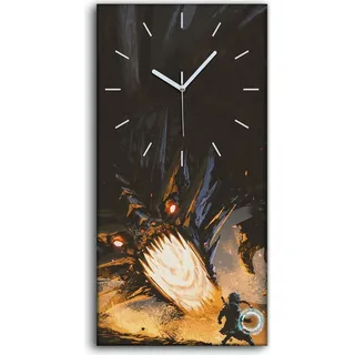 Leinwand Wanduhr Wandkunst Uhr Quarz 30x60 Malende Phantasie Drache Monster - weiße Hände - Weiß