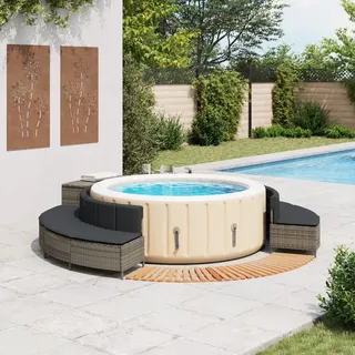 vidaXL Whirlpool-Umrandung Grau Poly Rattan und Massivholz Akazie - Grau