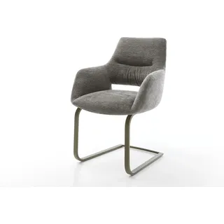 DELIFE Freischwinger Yago-Flex mit Armlehnen Bouclé Soft Schlamm Freischwinger flach Effektfinish Titan Taschenfederkern - Braun