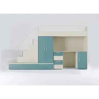 JV moebel Hochbett 86 x 180 x 324 cm Massivholz türkis