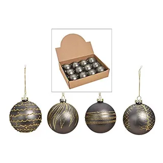 MC-Trend 12 edle Weihnachtskugeln im Set aus Glas (Ø 8 cm) – einzigartige Christbaumkugeln für Festliche Eleganz. Glanz und Stil für Ihren Weihnachtsbaum (Grau Gold)