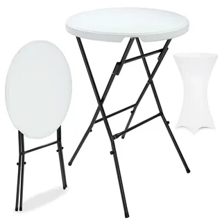Stehtisch Weiß mit Husse Weiß Ø72cm klappbar 110cm Höhe