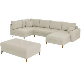 S-Style Möbel Wohnlandschaft inkl. Hocker Alma Beige Cord , Textil , Echtholz,Buche, Birke , Füllung: Silikon,Silikon,Polyetherschaumkern , U-Form, Eckteil , 310x81x161 cm , Blauer Engel, FSC Mix, Oeko-Tex®, Hergestellt in Europa , Wohnzimmer, Sofas & Couches, Wohnlandschaften, Wohnlandschaften in U-Form