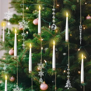 Lanpn Flammenlose LED-Kerze Set 12 Pack, Weihnachtsbaum Elektrische Kerzen Dekoration mit Fernbedienung Timer & Einzigartige Weihnachten Ornamente, Winter Holiday Home Party Dekor, Weiß