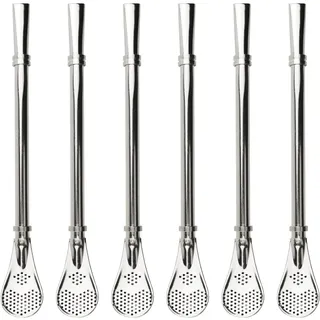 6 Stück Edelstahl Trinkhalm Löffel, 2 In 1 Lang Löffelstrohhalme Wiederverwendbare Löffelhalme mit Filterlöffel, Strohhalm Sieblöffel Teelöffel Eislöffel für Smoothies, Milchshakes, Cocktail, Kaffee