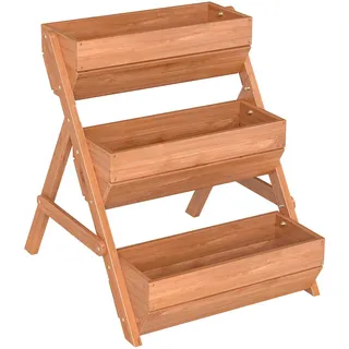 Outsunny Blumentreppe mit 3 Etagen aus Holz 65/75/76 cm , Braun , 22 L , 65x76x75 cm , Gartenzubehör, Hochbeete