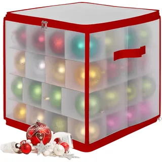 Relaxdays Weihnachtskugel Aufbewahrungsbox 36 x 36 x 36 cm 64-tlg. rot/transparent
