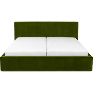 Curacao Polsterbett 180x200cm mit Lattenrost und Stauraum, hydraulisches Federbett, Samt-Polsterbett, Doppelbett, Funktionsbett, olivgrün. - Grün