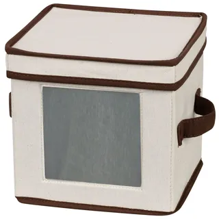Haushalt Essentials Aufbewahrungstruhe, Leinwand Natur mit braunem Rand hautfarben