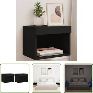 The Living Store Wand-Nachttische mit LED-Leuchten 2 Stk. Schwarz - Schwarz