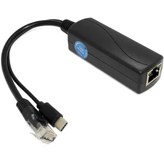 Revotech Typ C Aktiver PoE Splitter, 48V PoE auf USB C 5V/3A Adaptiver Ausgang, 10/100Mbps Kompatibel mit IEEE802.3af/at, PoE Splitter Adapter für USB C Geräte/Pi 4B/4B+ (TYPEC0503)
