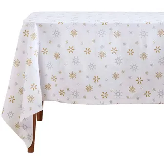 Homescapes Tischdecke Weihnachten, weiß-gold mit Schneeflocken, 137/137 cm , Weiß , Textil , Quadratisch , 137x137 cm , Oeko-Tex® , Heimtextilien, Wohntextilien, Tischwäsche, Tischdecken