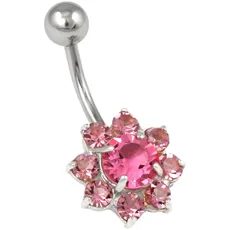 Firetti Bauchnabelpiercing »Schmuck Geschenk Piercing Silber 925 Körperschmuck Blume«, mit Kristallen, rosa