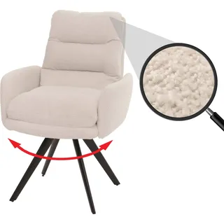 Esszimmerstuhl HWC-G66, Küchenstuhl Stuhl, drehbar Auto-Position Stoff/Textil Bouclé MVG cremeweiß, mit Armlehne - Weiß