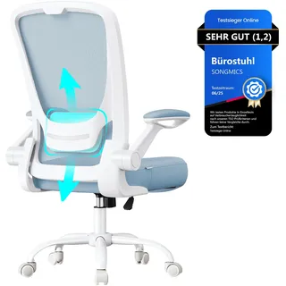 SONGMICS Bürostuhl ergonomisch, Drehstuhl mit Mesh, Lendenstütze, Wippfunktion, 53 cm große Sitzfläche, klappbare Armlehnen, Arbeits- und Schlafzimmer, Studenten, nebelblau OBN037Q01