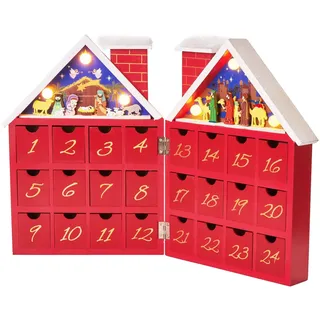 Brubaker Wiederverwendbarer Adventskalender Rotes Weihnachtshaus 21 x 9 x 30 cm
